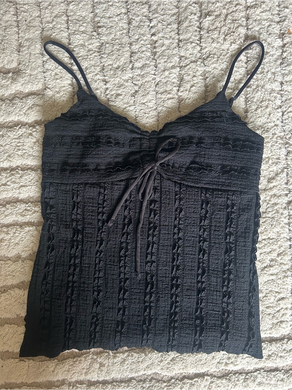 Black Ruffled Tank Top